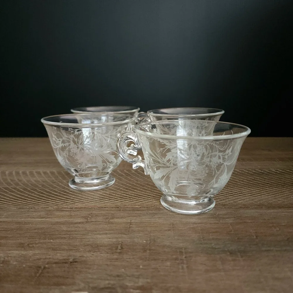 Fostoria Heather Tea Cups Etched Crystal Set of‎ 4